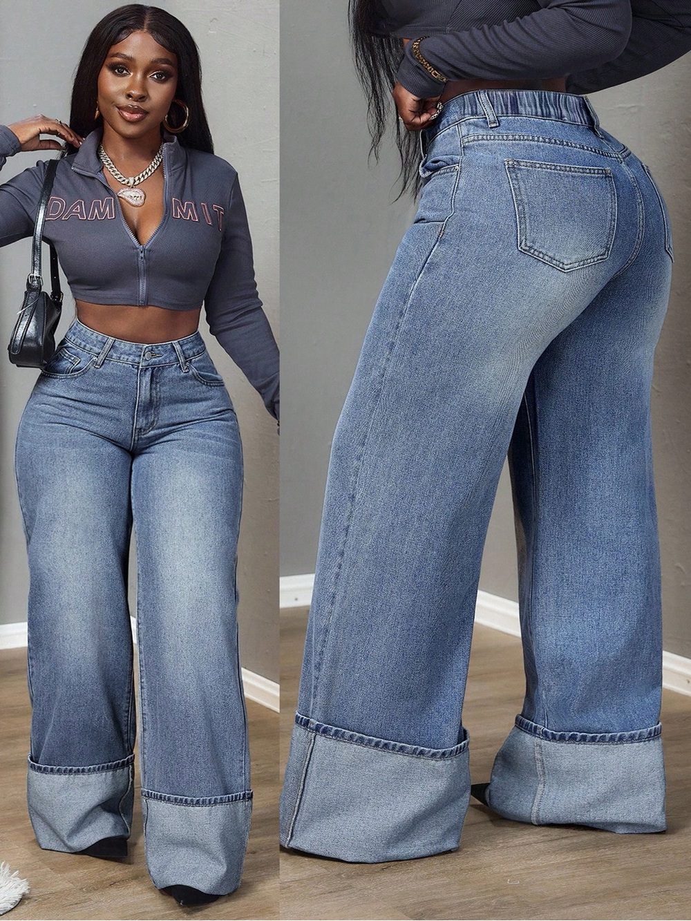 Wide-Leg High-Waist Blue Jeans for Women